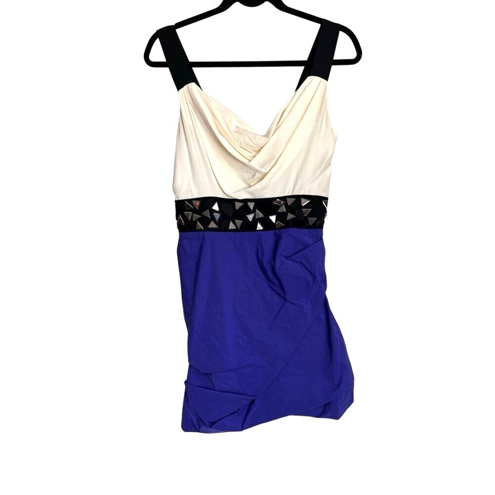 Bebe Dress Womens Size Small Violet Haze‎ Mini Silk Beaded Colorblock Draped
